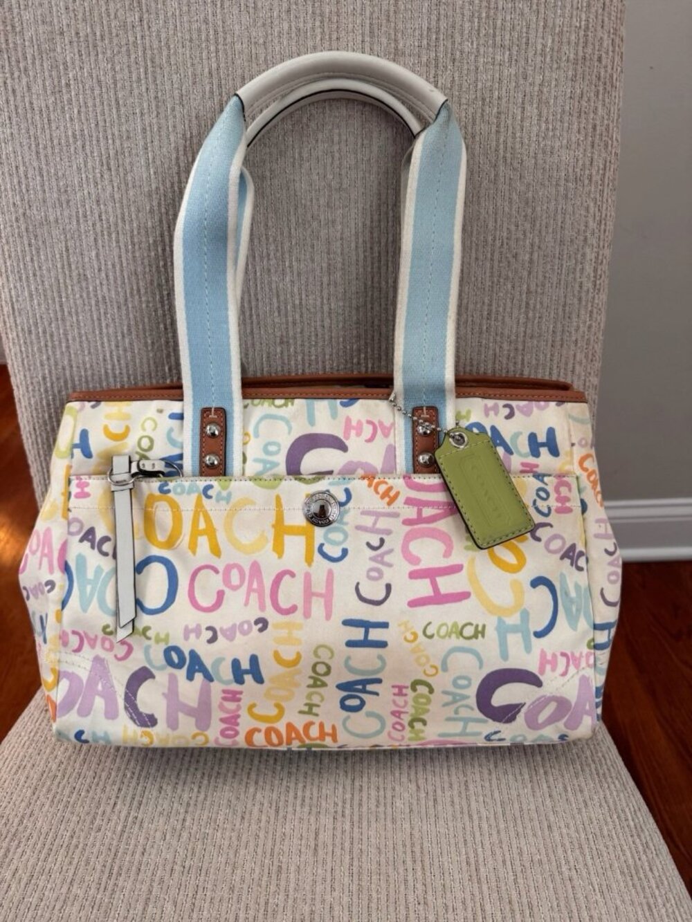Coach Scribble Graffiti Tote Bag Womens Multicolor Canvas Cotton F13566 Y2K
